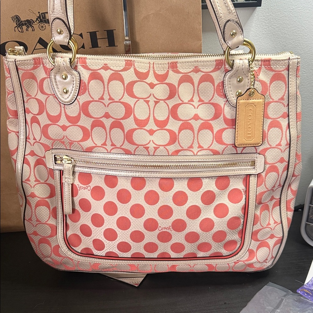 Coach Pink and Cream Signature Tote